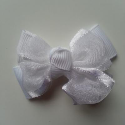 Noeud  en ruban grosgrain et organza 45*50mm blanc