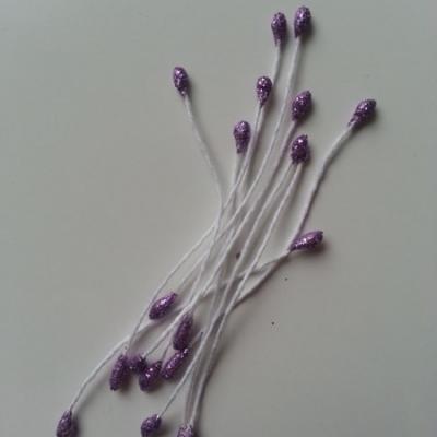 Lot de 10 pistils pailletés  tête de 3mm violet