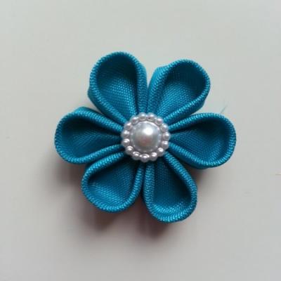 fleur en tissu 4cm bleu turquoise pétales ronds