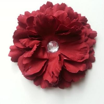 Grande fleur en tissu 110mm avec strass bordeaux