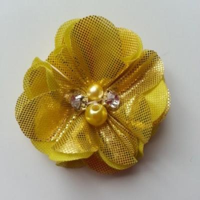 fleur en tissu irisé brillant 50mm jaune