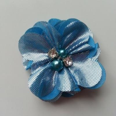 fleur en tissu irisé brillant 50mm bleu