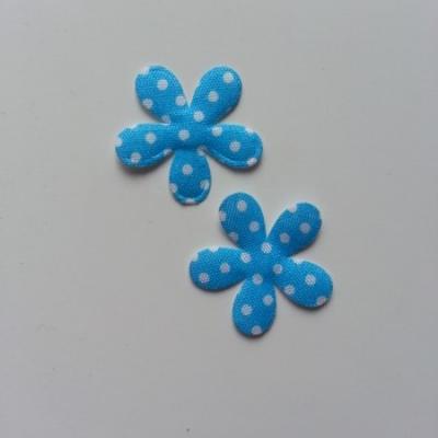 Lot de 2 appliques fleurs tissu à pois   27mm bleu