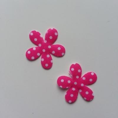 Lot de 2 appliques fleurs tissu à pois   27mm rose fuchsia