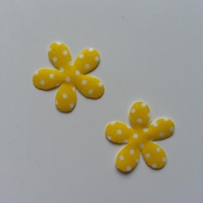 Lot de 2 appliques fleurs tissu à pois   27mm jaune