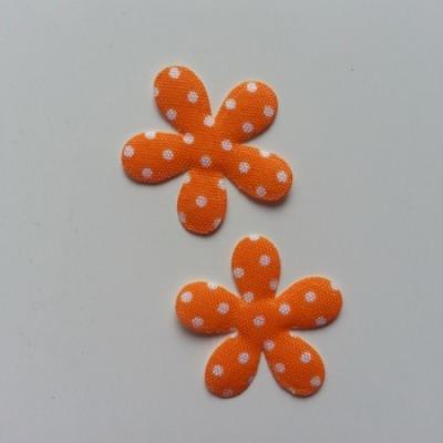 Lot de 2 appliques fleurs tissu à pois   27mm orange