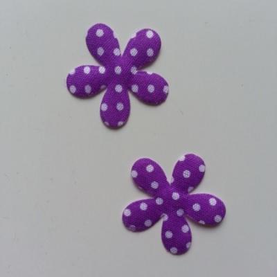 Lot de 2 appliques fleurs tissu à pois   27mm violet