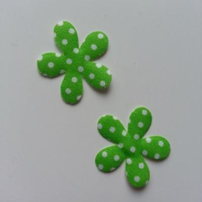 Lot de 2 appliques fleurs tissu à pois   27mm vert