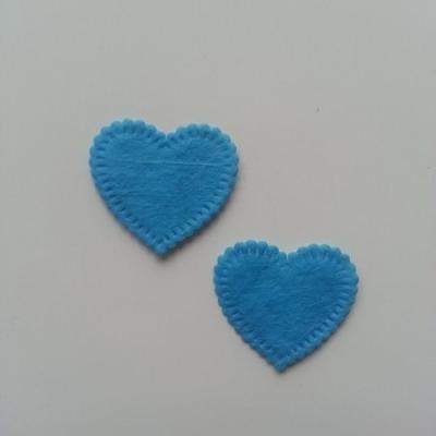 Lot de 2 appliques coeur feutrine 25*25mm bleu