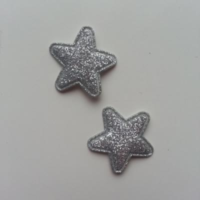 Lot de 2 appliques étoiles matelassées 25*25 mm argent  pailletées