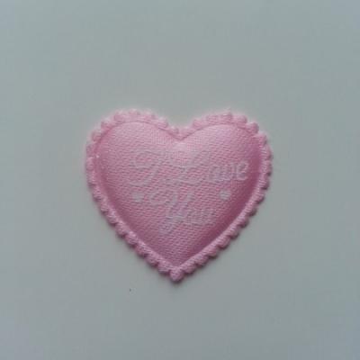Coeur en satin  rose matelassée  ' i love you' 32*35mm
