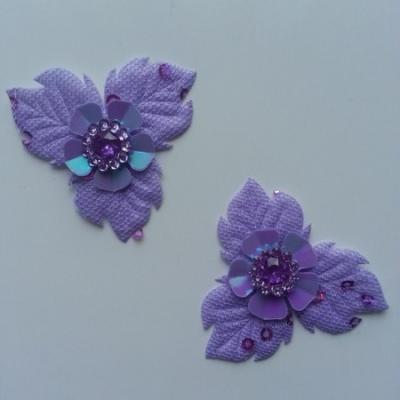 Lot de 2 appliques fleurs avec strass  40mm violet