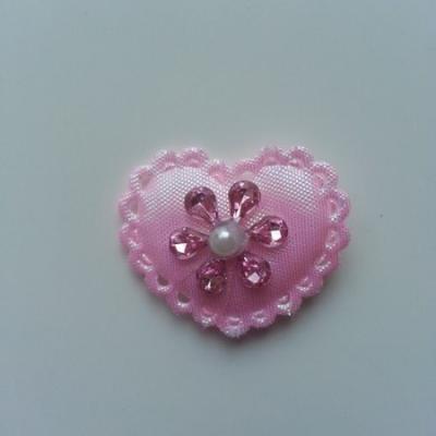 Coeur matelassé strass   37*30mm rose