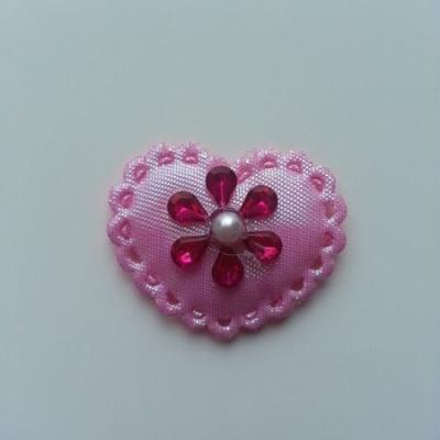 Coeur matelassé strass   37*30mm rose fuchsia