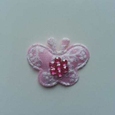 Applique  papillon strass  40*35mm rose