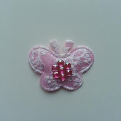 Applique  papillon strass  40*35mm rose