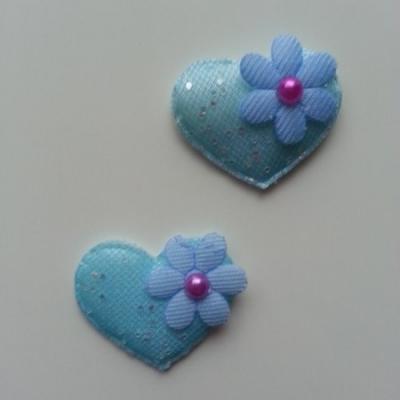 Lot de 2 appliques coeur matelassé 32mm bleu