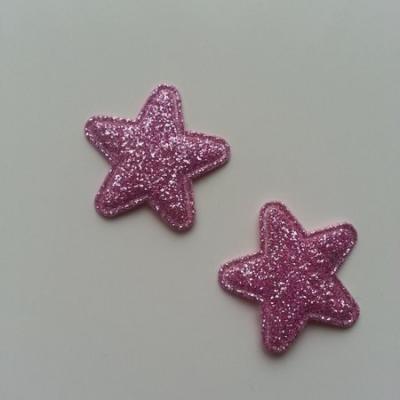Lot de 2 étoiles paillettes rose en tissu 25mm