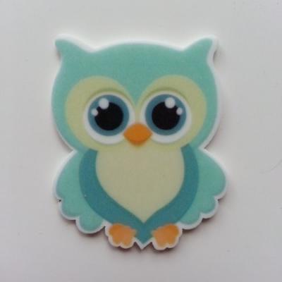 Cabochon hibou chouette plat en résine bleu 38*45mm