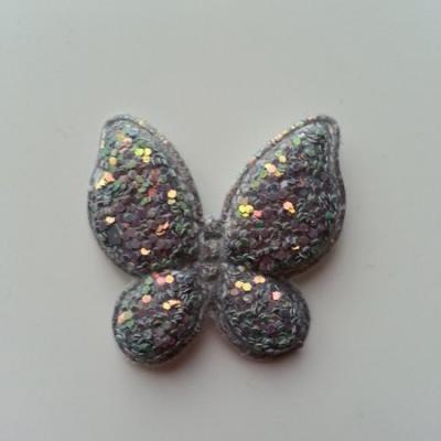 papillon matelassé et pailleté 30*37mm gris