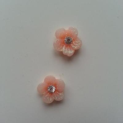 Lot de 2 fleurs  avec strass au centre 12 mm orange