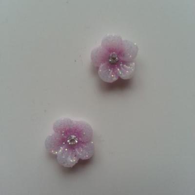 Lot de 2 fleurs  avec strass au centre 12 mm mauve