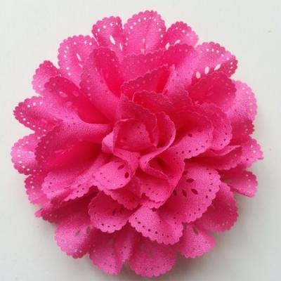 fleur dentelée en tissu rose fuchsia  10cm