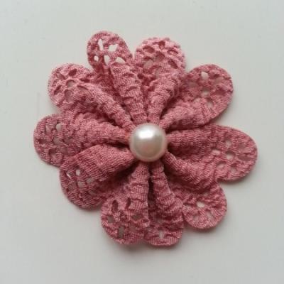 fleur dentellée et perle vieux rose 60mm