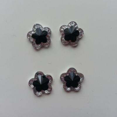 Lot de 4strass fleur  12mm noir et argent