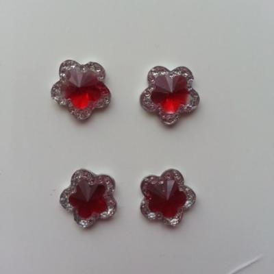 Lot de 4strass fleur  12mm rouge et argent