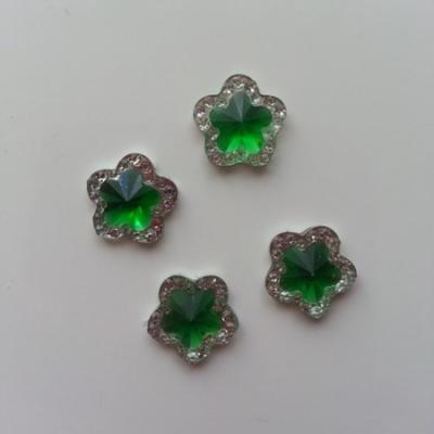 Lot de 4strass fleur  12mm vert et argent