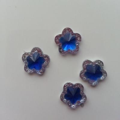 Lot de 4strass fleur  12mm bleu royal et argent