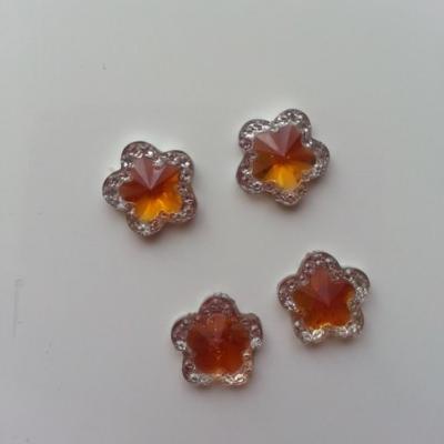 Lot de 4strass fleur  12mm orange et argent