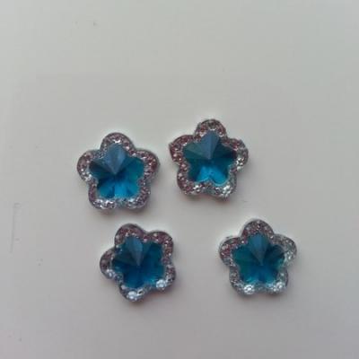 Lot de 4strass fleur  12mm bleu turquoise et argent