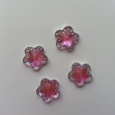 Lot de 4strass fleur  12mm rose et argent