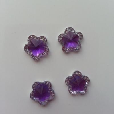 Lot de 4strass fleur  12mm mauve et argent