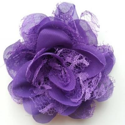 Grande fleur en mousseline  et dentelle 11cm violet