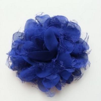 Grande fleur en mousseline  et dentelle 11cm bleu