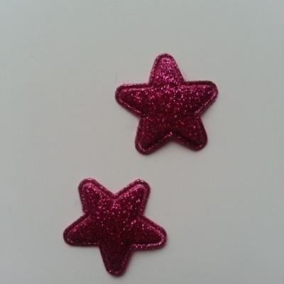 Lot de 2 appliques étoiles matelassées 25*25 mm rose fuchsia  pailletées