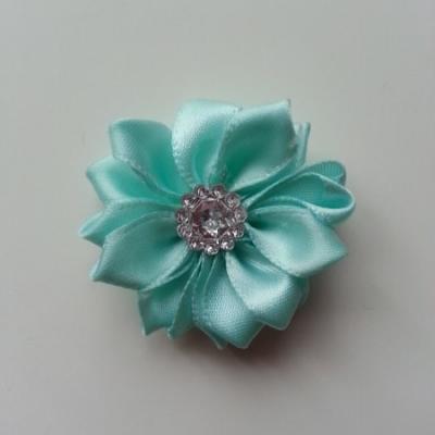 Applique fleur satin strass  35mm vert pastel