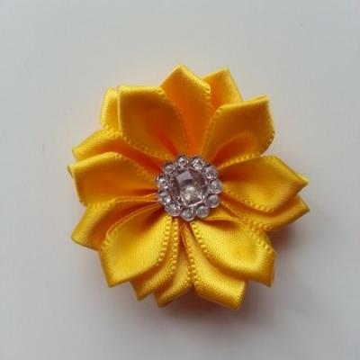 Applique fleur satin strass  35mm jaune