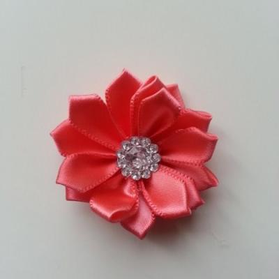 Applique fleur satin strass  35mm saumon