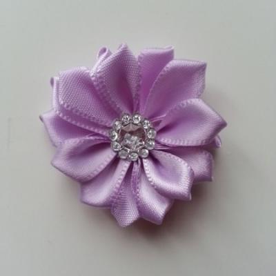 Applique fleur satin strass  35mm mauve
