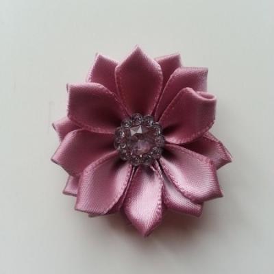 Applique fleur satin strass  35mm vieux rose