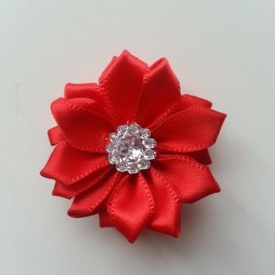 Applique fleur satin strass  35mm rouge