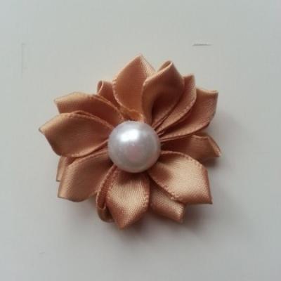 fleur satin demi perle  35mm marron clair