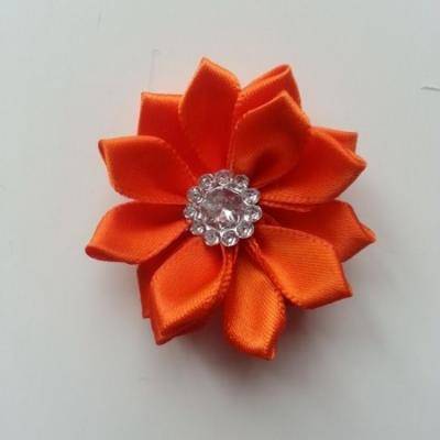 Applique fleur satin strass  35mm orange