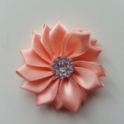Applique fleur satin strass  35mm pêche