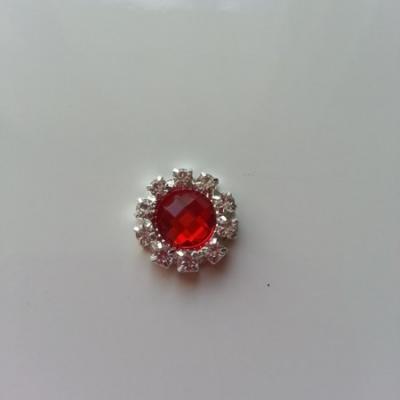 Embellissement strass rouge et argent 14mm