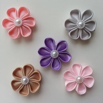 lot de 5 fleurs  en tissu 4cm  pétales ronds